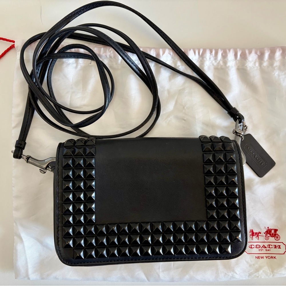 Coach 26409 Black Leather Studded Crossbody Bag